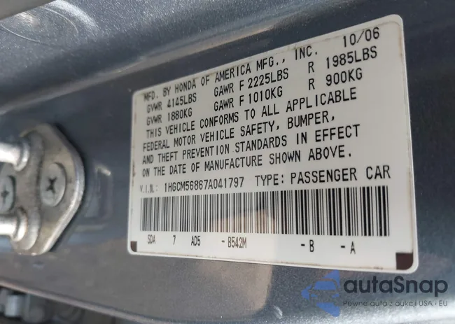 1HGCM56867A041797: 42123734