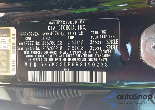 5XYK33DF6RG190233: 42123901