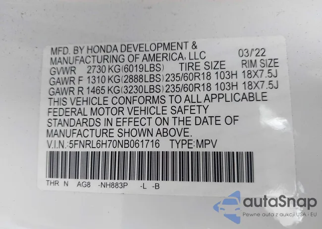 5FNRL6H70NB061716: 42123969