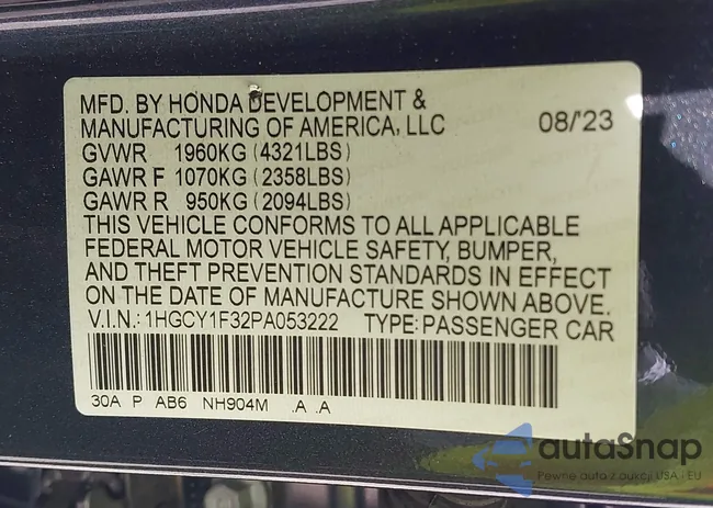 1HGCY1F32PA053222: 42124067