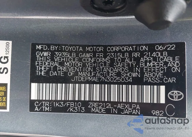 JTDEPMAE7N3025034: 42124620