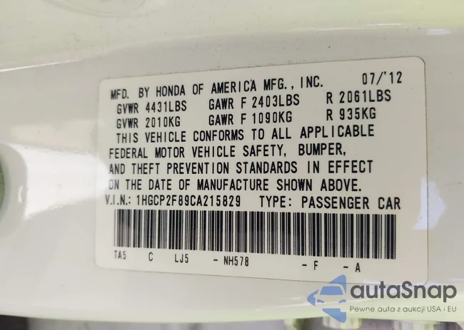 1HGCP2F89CA215829: 42124710