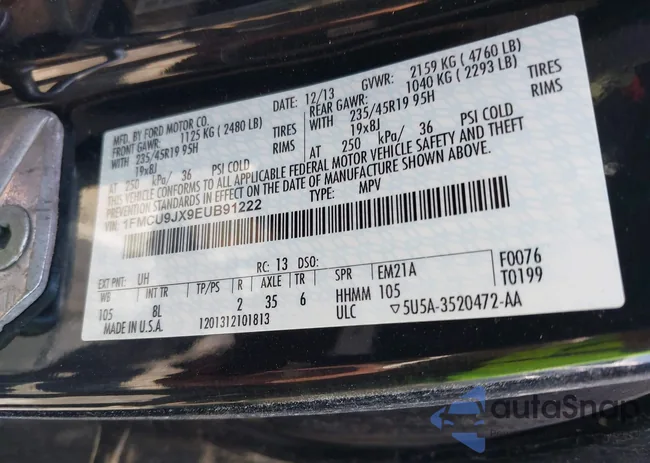 1FMCU9JX9EUB91222: 42125032