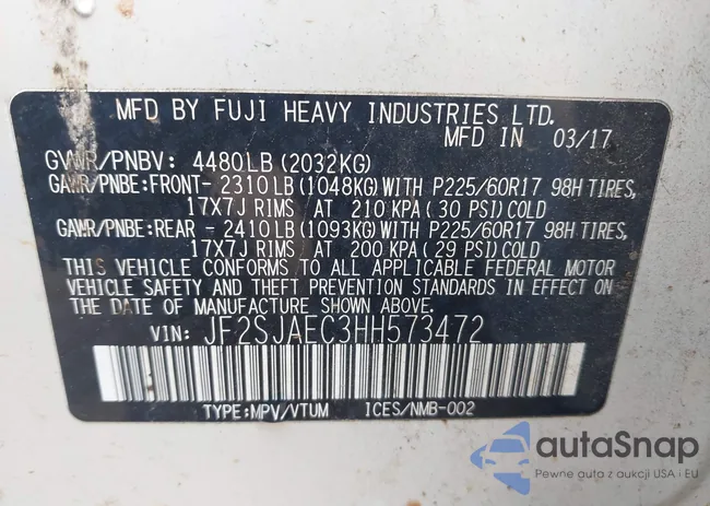 JF2SJAEC3HH573472: 42125121