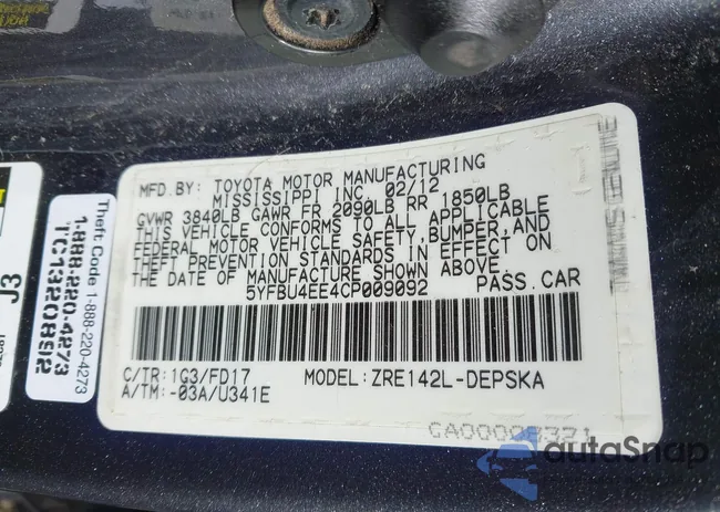 5YFBU4EE4CP009092: 42124322