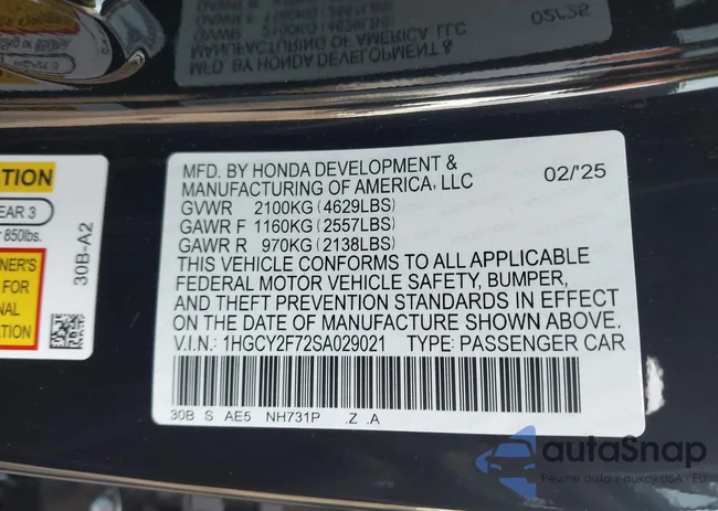 1HGCY2F72SA029021: 42124355