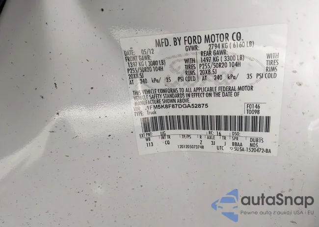 1FM5K8F87DGA52875: 42125640