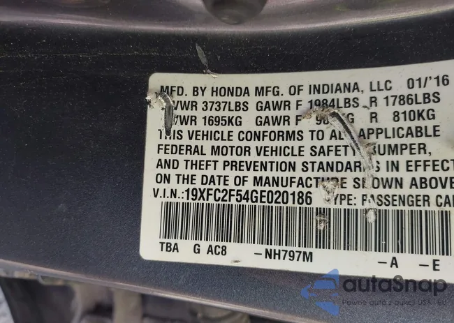 19XFC2F54GE020186: 42126778