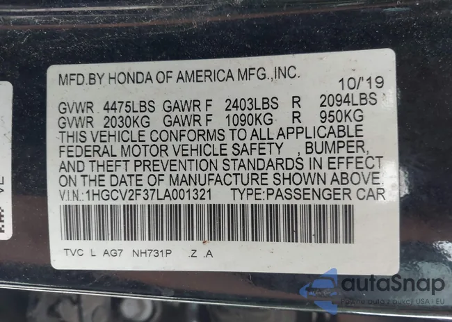 1HGCV2F37LA001321: 42126853