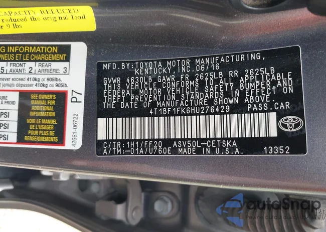 4T1BF1FK6HU276429: 42126873