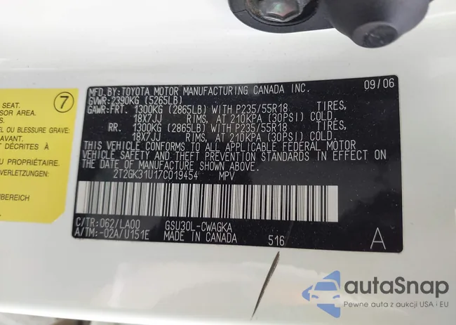 2T2GK31U17C019454: 42126877