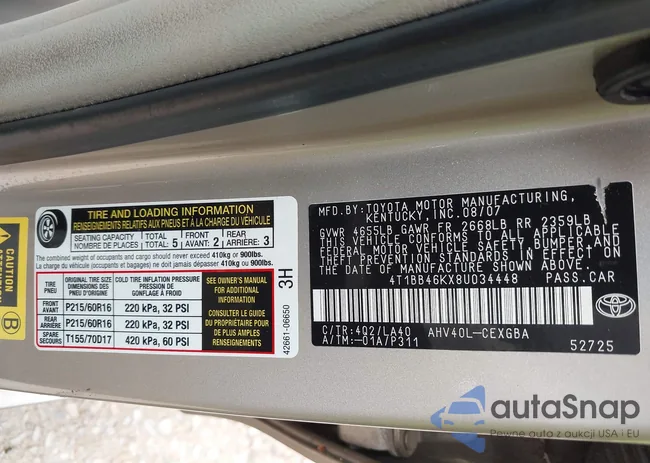 4T1BB46KX8U034448: 42126924