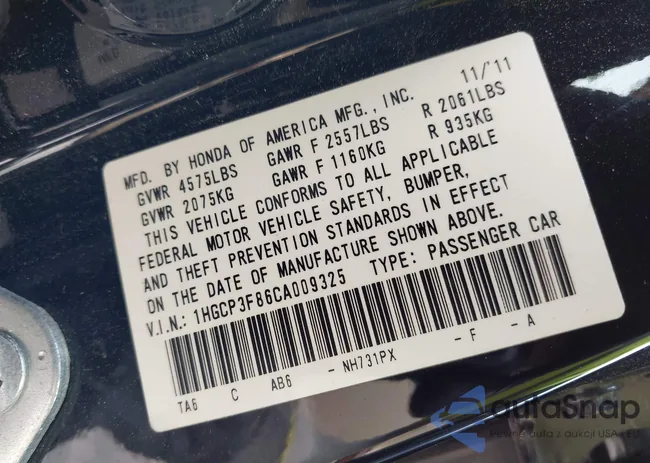 1HGCP3F86CA009325: 42127124