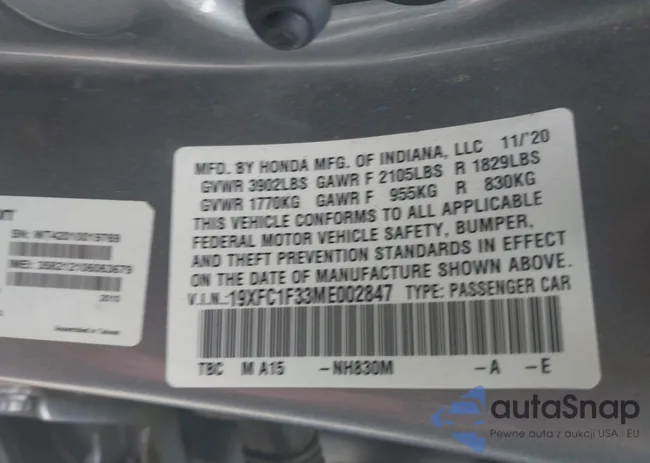 19XFC1F33ME002847: 42127984