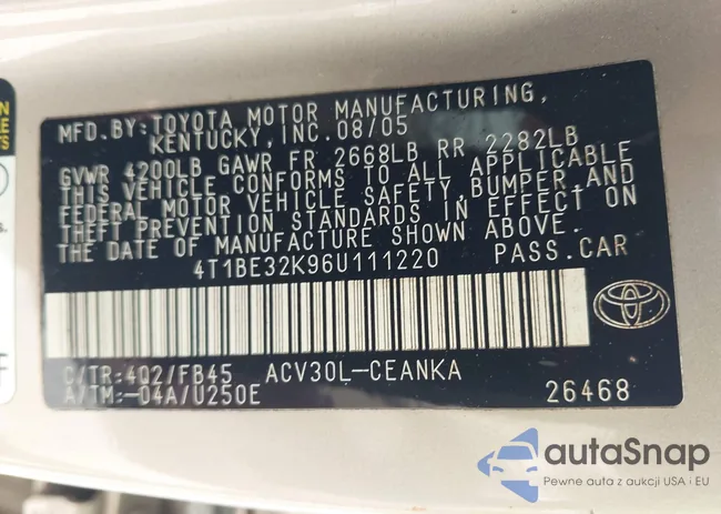 4T1BE32K96U111220: 42127398