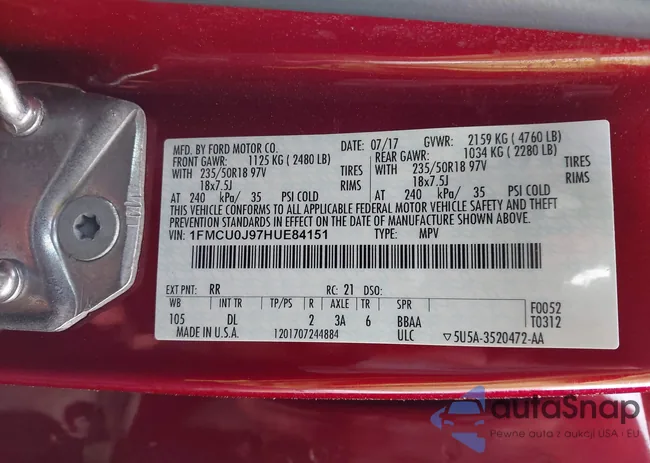 1FMCU0J97HUE84151: 42128542