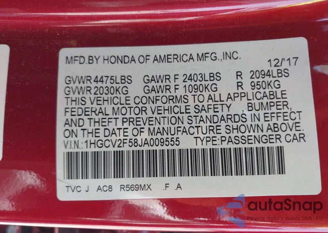 1HGCV2F58JA009555: 42128596