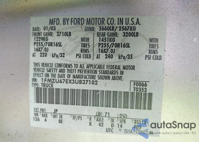 1FMZU67EX3UB37102: 42129030