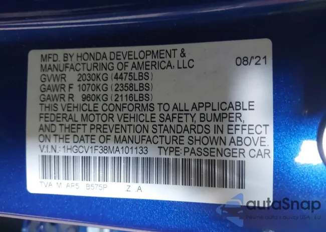 1HGCV1F38MA101133: 42129109