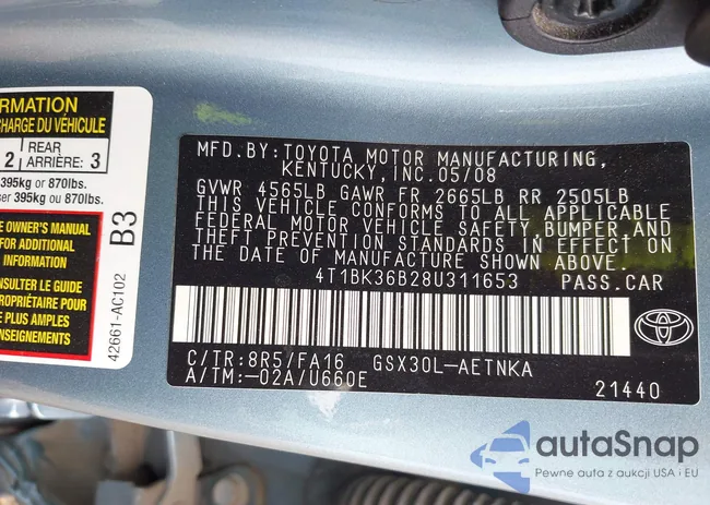 4T1BK36B28U311653: 42128219