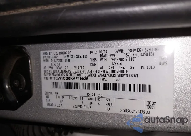 1FTEW1CB6KKF19035: 42128282