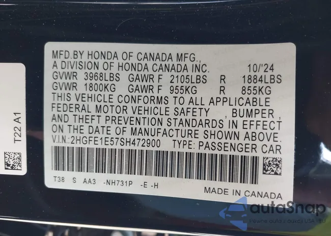 2HGFE1E57SH472900: 42128389