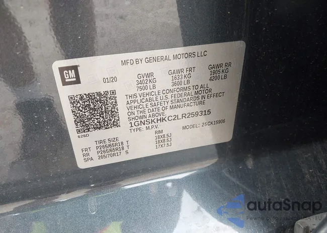 1GNSKHKC2LR259315: 42129791