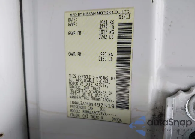 1N4AL2AP4BN497519: 42129200