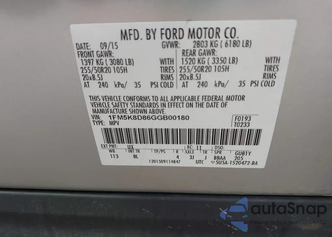 1FM5K8D86GGB00180: 42130600