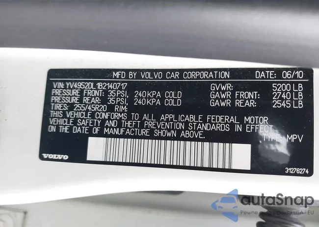 YV4952DL1B2140717: 42130806