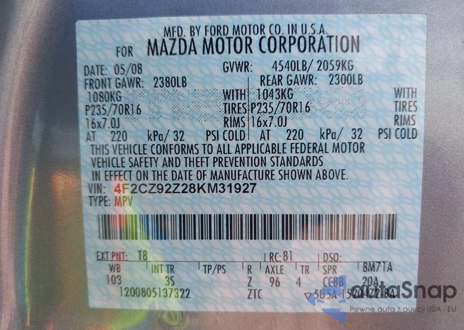 4F2CZ92Z28KM31927: 42130865