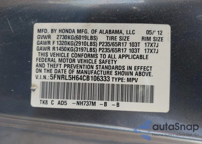 5FNRL5H64CB106333: 42131083