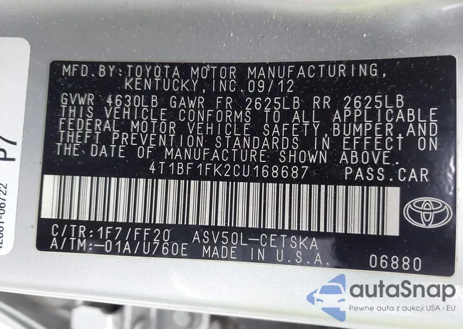 4T1BF1FK2CU168687: 42130377