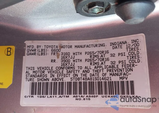 5TDBT48A81S014621: 42131627