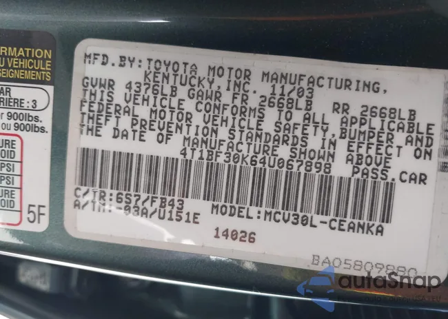 4T1BF30K64U067898: 42131958