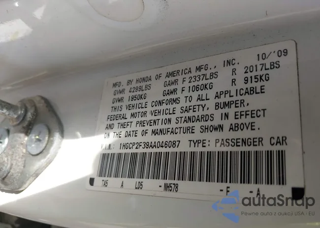 1HGCP2F39AA046087: 42132134