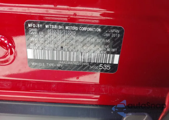 JA4AS3AA7KZ039698: 42131334