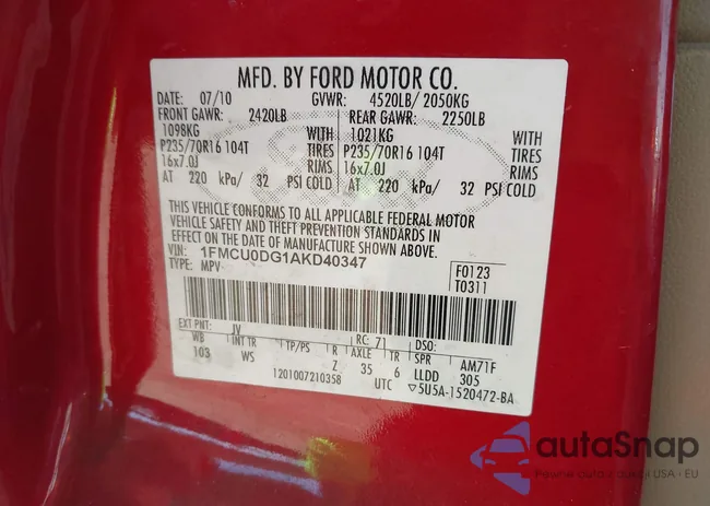 1FMCU0DG1AKD40347: 42132586