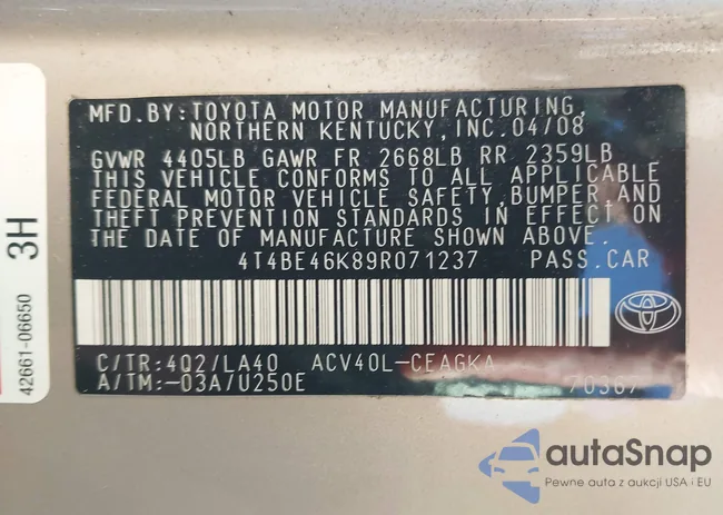 4T4BE46K89R071237: 42132805