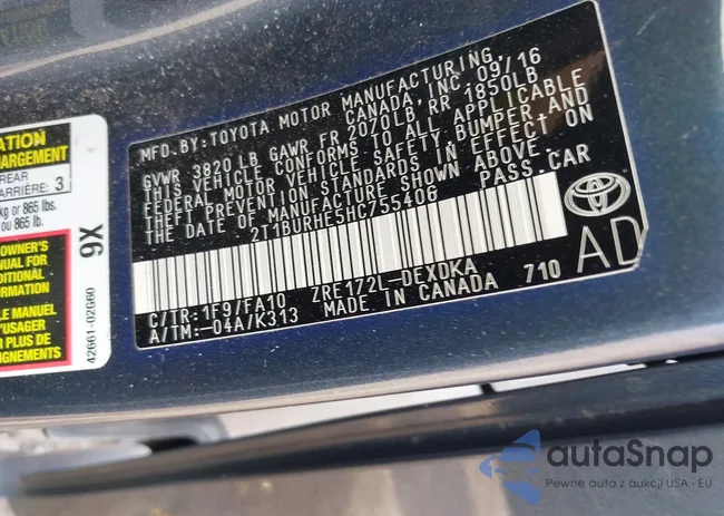 2T1BURHE5HC755406: 42133064