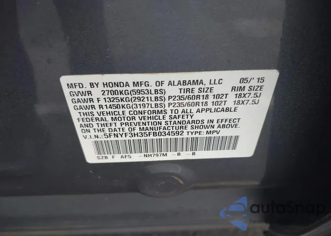 5FNYF3H35FB034592: 42133579