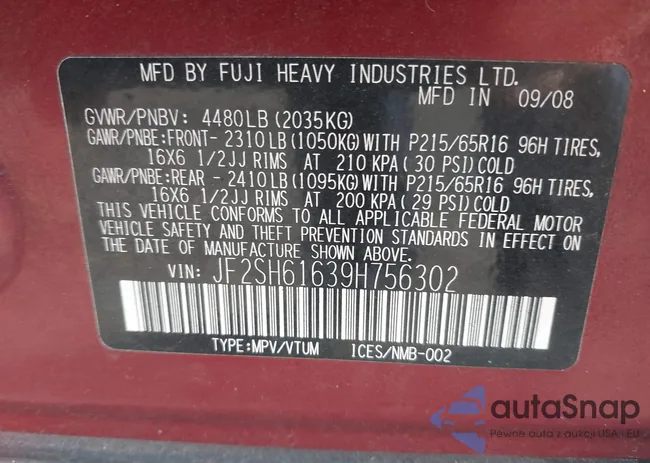 JF2SH61639H756302: 42133710