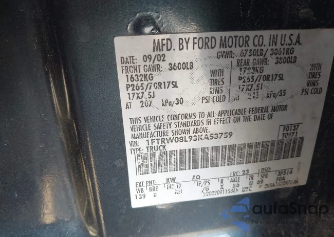 1FTRW08L93KA53759: 42133741