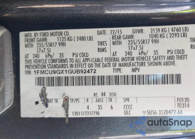 1FMCU9GX1GUB92472: 42133744