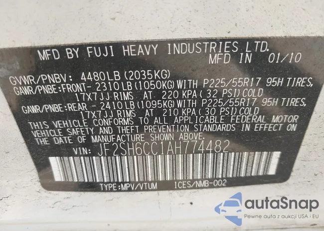 JF2SH6CC1AH774482: 42134019