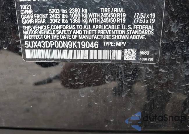 5UX43DP00N9K19046: 42134056