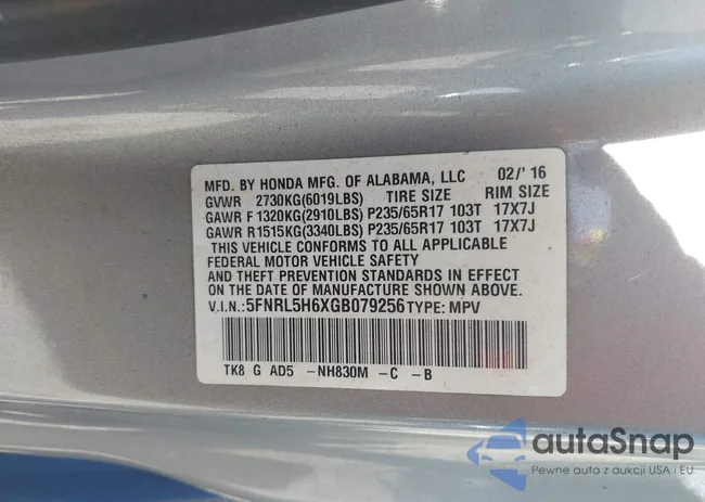 5FNRL5H6XGB079256: 42133360