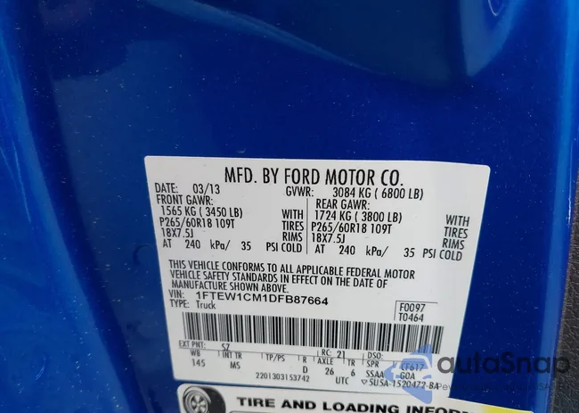 1FTEW1CM1DFB87664: 42133403