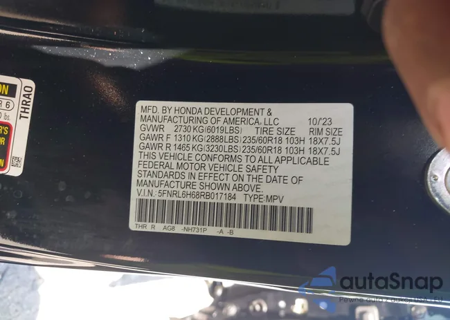 5FNRL6H68RB017184: 42134291