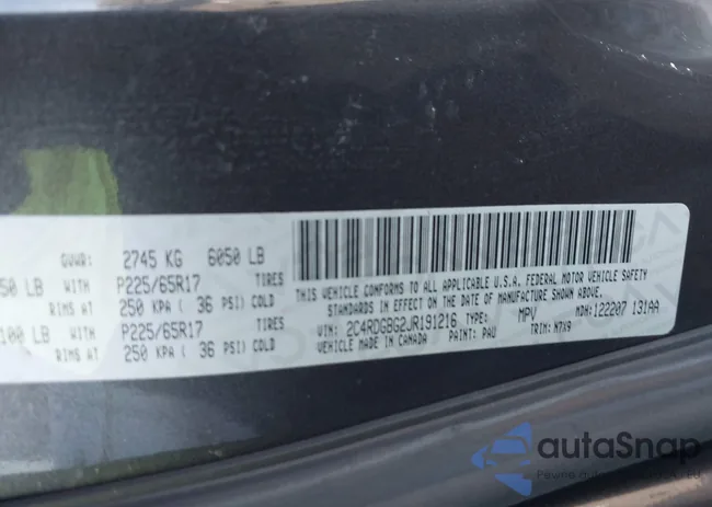 2C4RDGBG2JR191216: 42135531